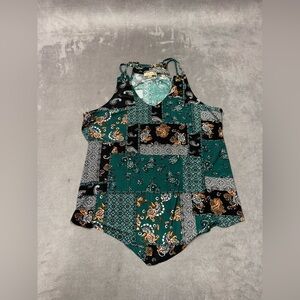 Lavish Green Black Patchwork paisley print handkerchief hem cami Tank Top XL